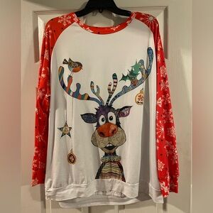 Festive Reindeer Graphic Long Sleeve Shirt 2x